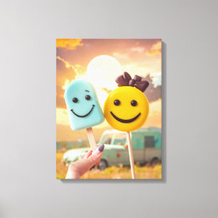 Smileys auf Stiel Leinwanddruck