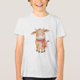 Smiling Baby Cow Watercolor Nursery Illustration Tri-Blend Shirt