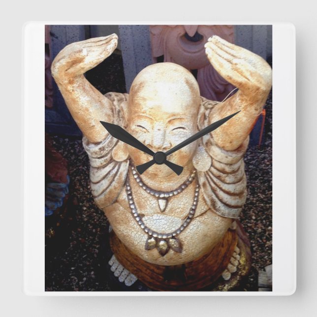 Smiling Buddha Clock Quadratische Wanduhr (Vorderseite)