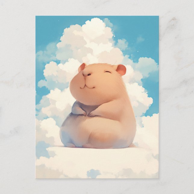 Smiling Capybara Sitting on Soft White Cloud Postkarte (Vorderseite)