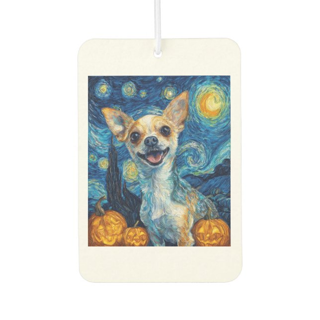 smiling chihuahua dog starry night by Van Gogh fin Autolufterfrischer (Vorderseite)