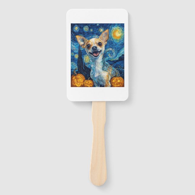 smiling chihuahua dog starry night by Van Gogh fin Fächer (Vorderseite)