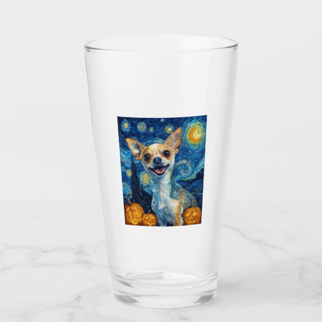 smiling chihuahua dog starry night by Van Gogh fin Glas (Vorderseite)