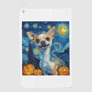 smiling chihuahua dog starry night by Van Gogh fin Golfhandtuch