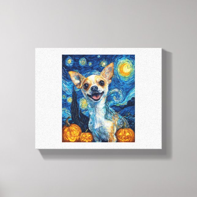 smiling chihuahua dog starry night by Van Gogh fin Leinwanddruck (Vorderseite)