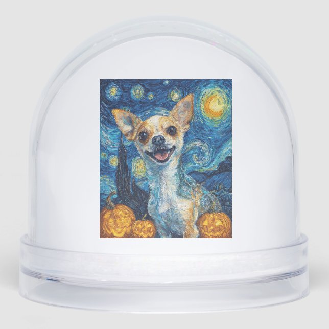 smiling chihuahua dog starry night by Van Gogh fin Schneekugeln (Vorderseite)