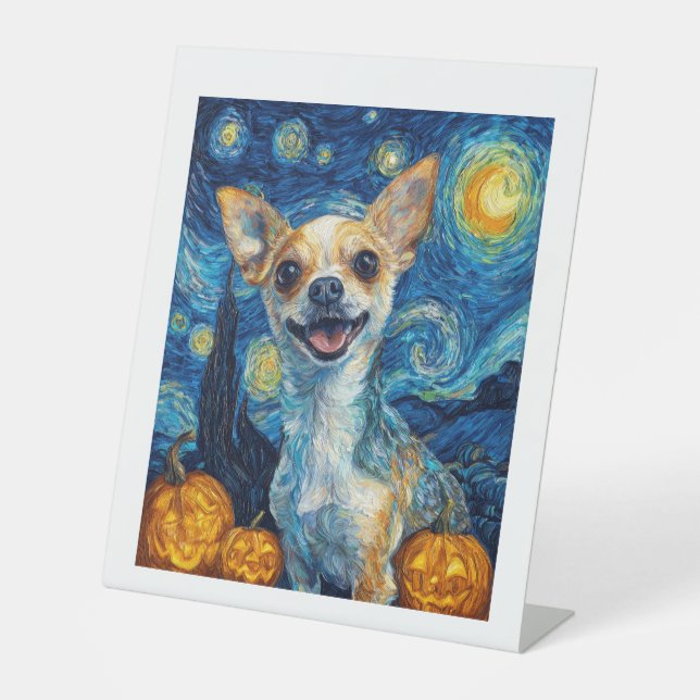 smiling chihuahua dog starry night by Van Gogh fin Sockelschild (Vorderseite)
