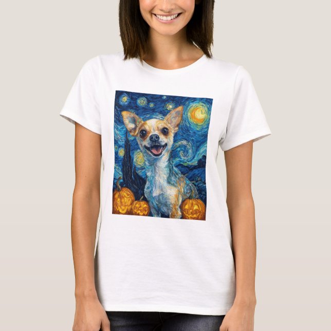 smiling chihuahua dog starry night by Van Gogh fin T-Shirt (Vorderseite)