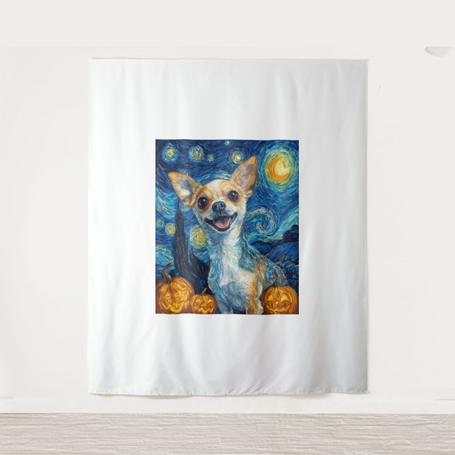 smiling chihuahua dog starry night by Van Gogh fin Wandteppich (Vorderseite)