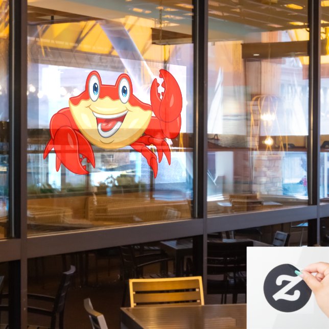 Smiling Crab Seafood Restaurant Cartoon Character Fensteraufkleber (Restaurantfenster)