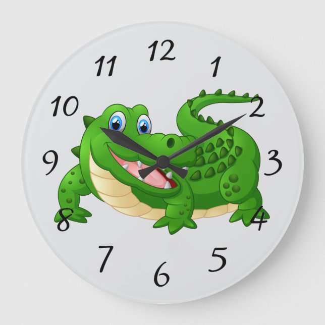 Smiling Crocodile Cartoon round clock Große Wanduhr (Vorderseite)