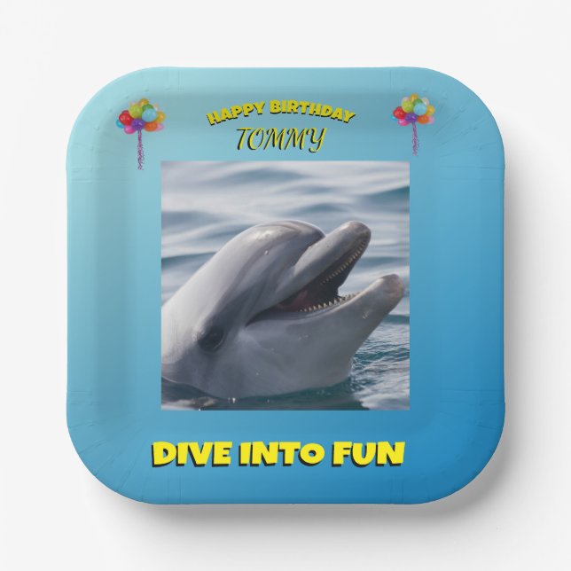 Smiling Dolphin Birthday Design Pappteller (Vorderseite)