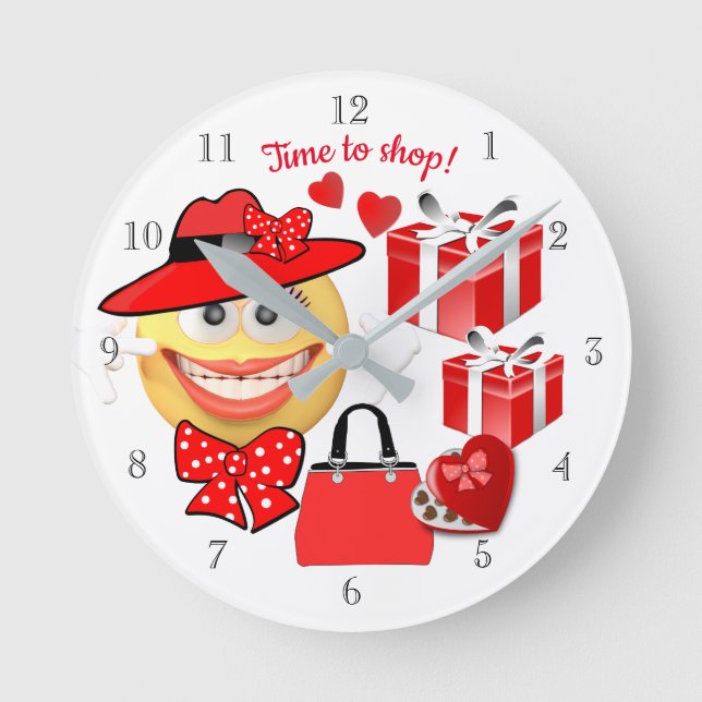 Smiling Emoji with Shopping Runde Wanduhr (Vorderseite)