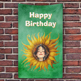 Smiling Face of Girl in Happy Birthday Sunflower Banner