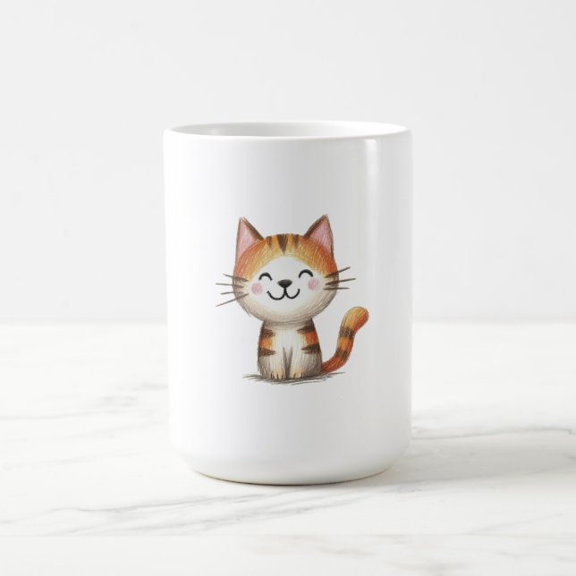 Smiling Ginger Tabby Kitten - Hand-Drawn Illustrat Kaffeetasse (Mittel)