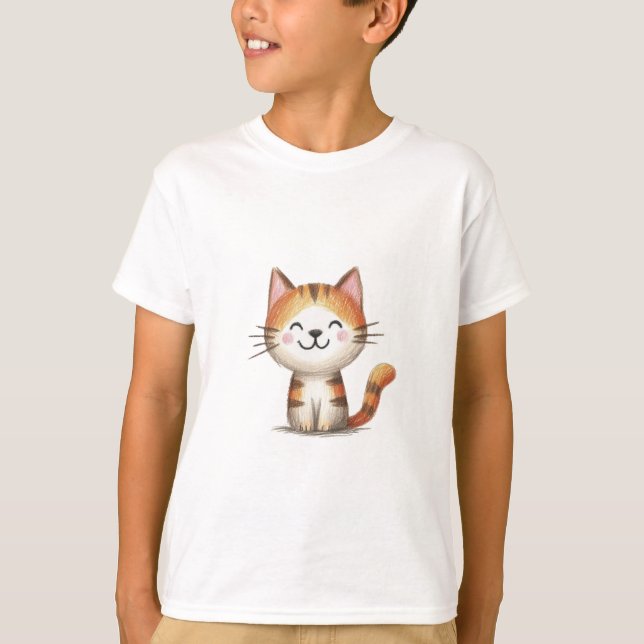 Smiling Ginger Tabby Kitten - Hand-Drawn Illustrat T-Shirt (Vorderseite)