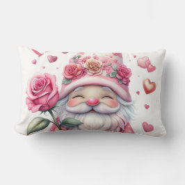 Smiling Gnome Holding a Pink Rose Lendenkissen