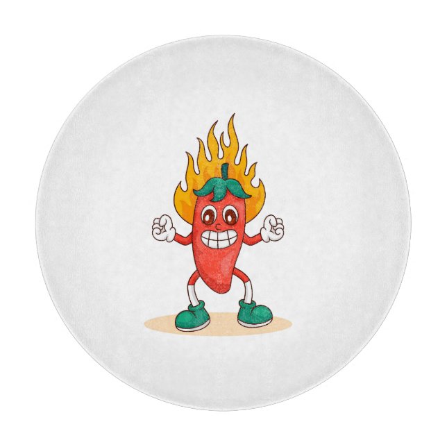 Smiling Jalapeño Cartoon Illustration Charakter Schneidebrett (Vorderseite)