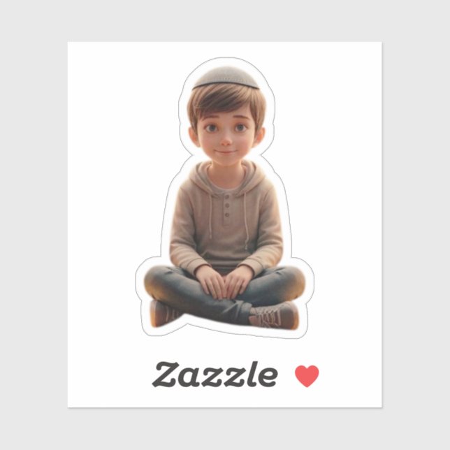 Smiling Jewish Boy – Cute Design with Kippah Aufkleber (Blatt)