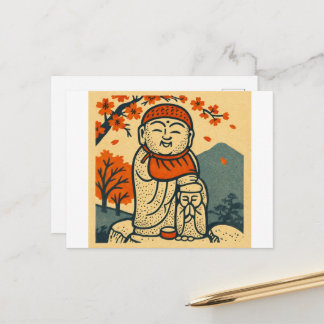 Smiling Jizo Guardian – Japanese Folk Art Postkarte