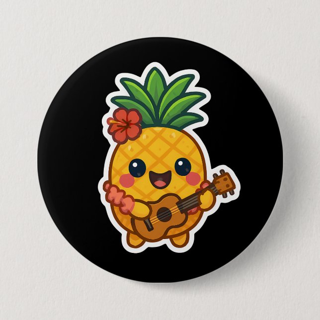 Smiling Kawaii Ananas - tropisch Button (Vorderseite)