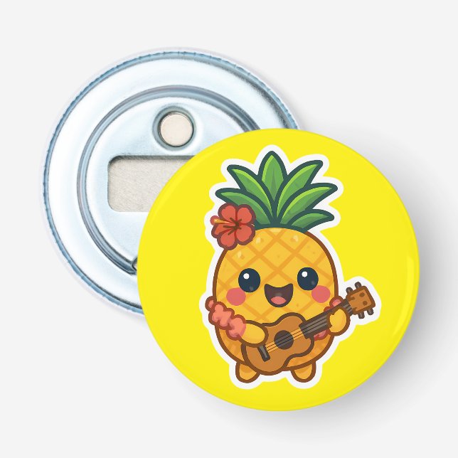 Smiling Kawaii Ananas - tropisch Flaschenöffner (Vorderseite)