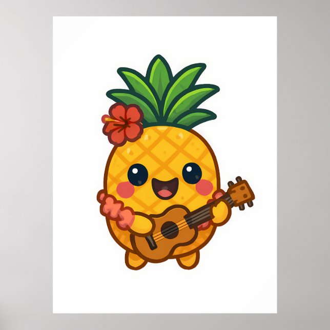 Smiling Kawaii Ananas - tropisch Poster (Vorne)