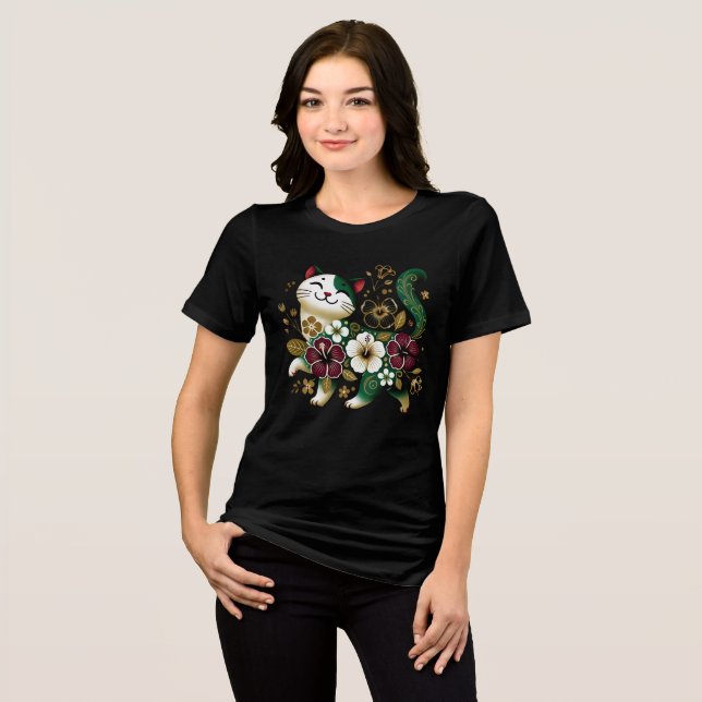 smiling kitten colorful cheerful flowers Tri-Blend shirt (Vorderseite voll)