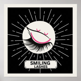 Smiling Lashes Modern Minimalistisch Rosa Schwarze Poster