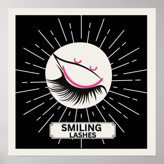 Smiling Lashes Modern Minimalistisch Rosa Schwarze Poster (Vorne)