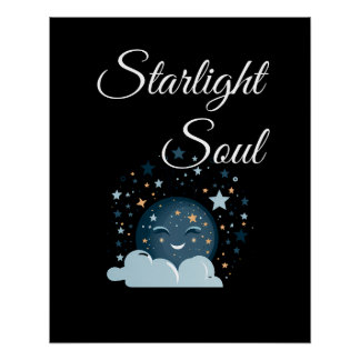 smiling moon with stars joyful dreamy night women  poster