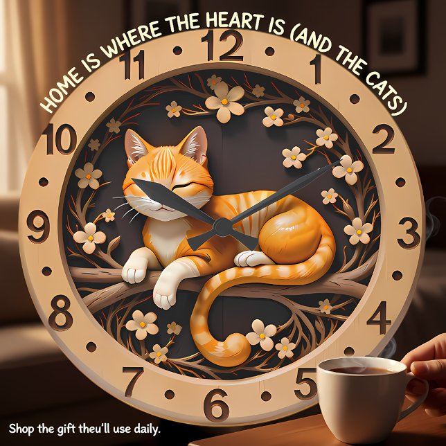 Smiling Orange Tabby Cat Spring Große Wanduhr (Von Creator hochgeladen)