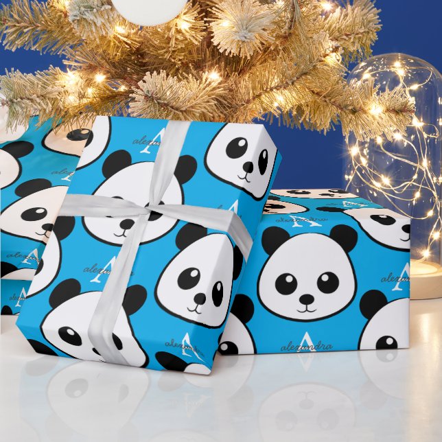 Smiling Panda Face Wrapping Paper – Cute Monogram  Geschenkpapier (Feiertage)