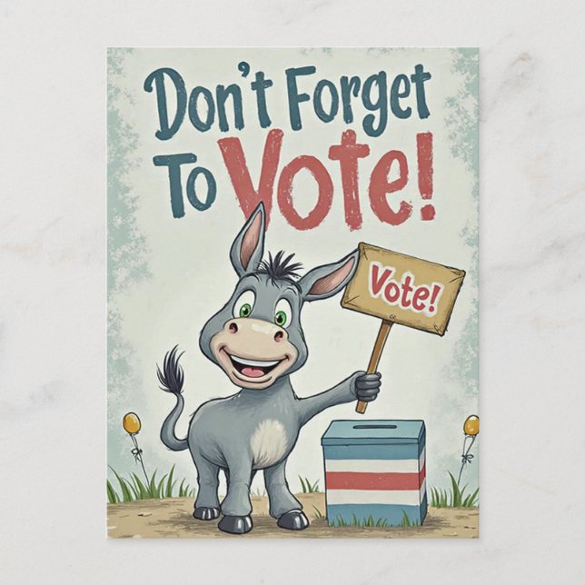 Smiling Patriotic Donkey Vote Reminder Postkarte (Vorderseite)