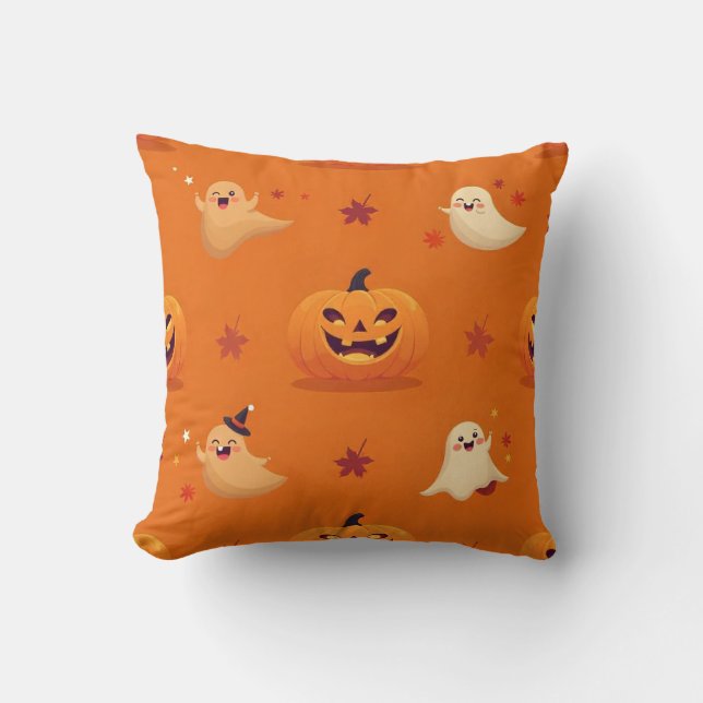 Smiling Pumpkin & Ghost Casual Pattern Pillow on B Kissen (Vorderseite)