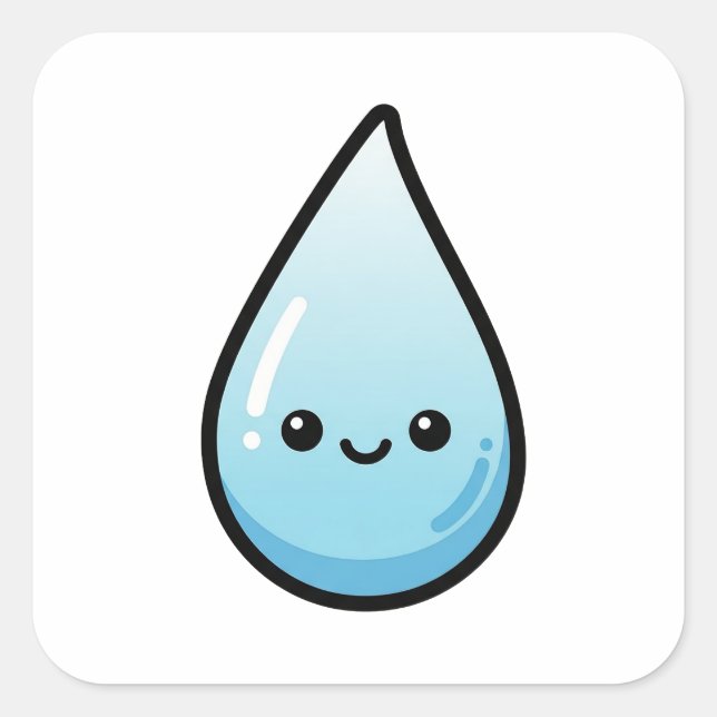 Smiling Raindrop – Cute Kawaii Illustration Quadratischer Aufkleber (Vorderseite)