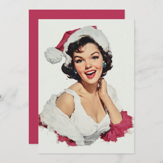 Smiling Retro Christmas Pin-Up Feiertagskarte (Vorne/Hinten)