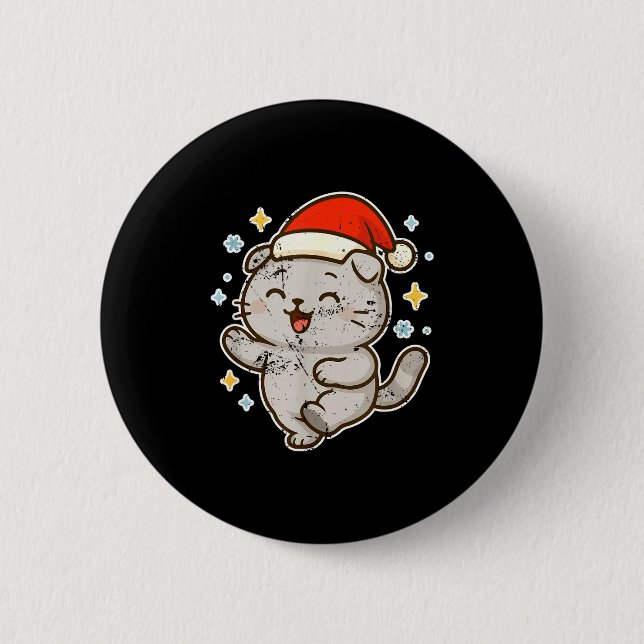 Smiling Santa Cat Holiday Cheer  Button (Vorderseite)