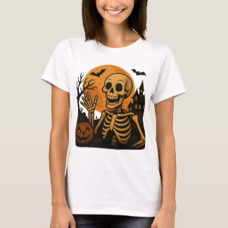 Smiling Skeleton with Pumpkin and Full Moon – Spoo T-Shirt
