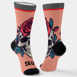 Smiling skull You are beauty red rose Spooky chic Socken
