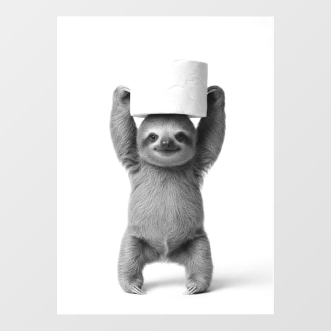 Smiling Sloth Triumphantly Lifts Toilet Paper Roll Fensteraufkleber (Blatt)