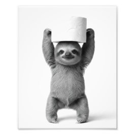 Smiling Sloth Triumphantly Lifts Toilet Paper Roll Fotodruck