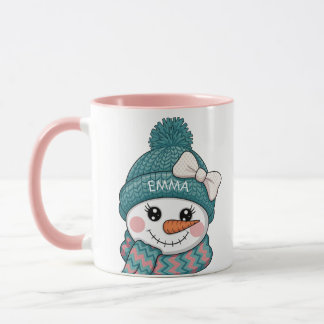 Smiling Snowman Face Name Christmas bow Tasse