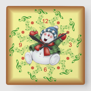 Smiling Snowman ~ Musical Scrolls ~ Christmas ~ Quadratische Wanduhr