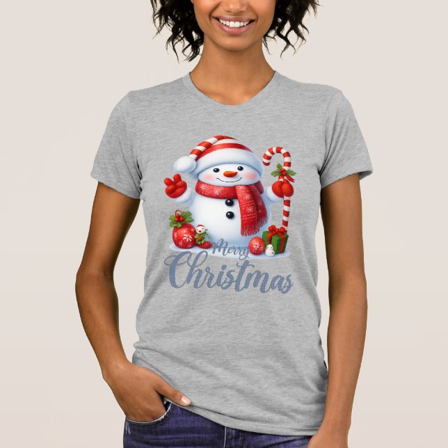 Smiling Snowman With Candy Cane Christmas Tee (Vorderseite)