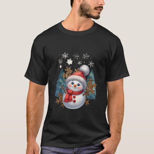 Smiling Snowman with Pom Pom Hat – Christmas Illus T-Shirt (Vorderseite)