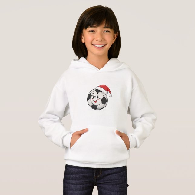 Smiling Soccer Ball with Santa Hat Hoodie (Vorne ganz)