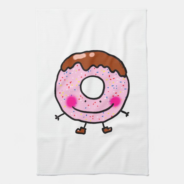 Smiling Sprinkle Donut Character Art Geschirrtuch (Vertikal)