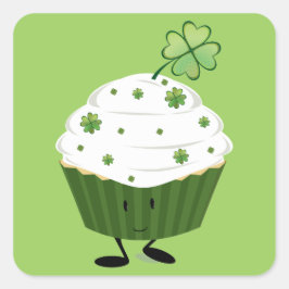 Smiling St. Patrick's Day Cupcake Quadratischer Aufkleber