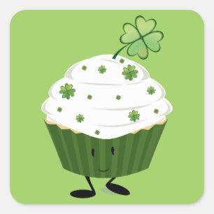 Smiling St. Patrick's Day Cupcake Quadratischer Aufkleber